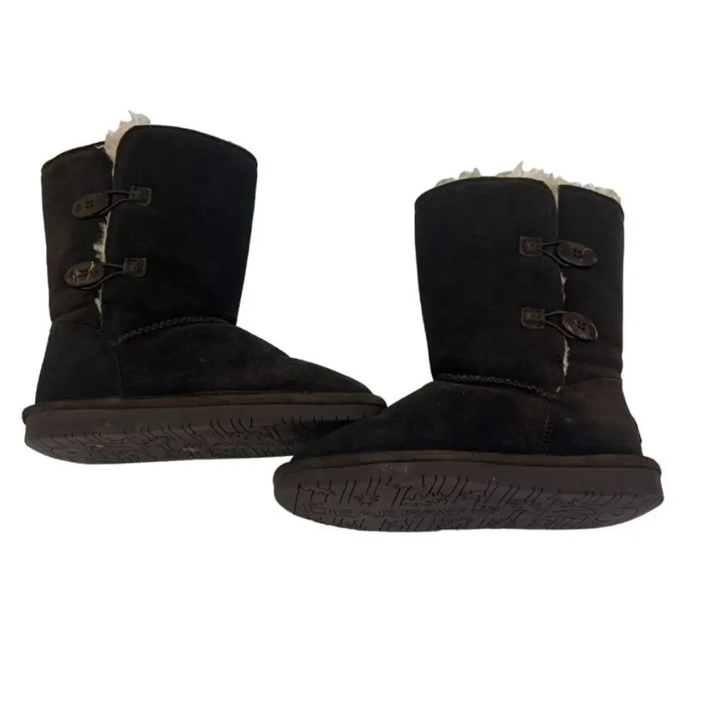 BEARPAW Boots Lori Girl Youth Size 4 Chocolate Brown Cow Suede Wool Blend lining